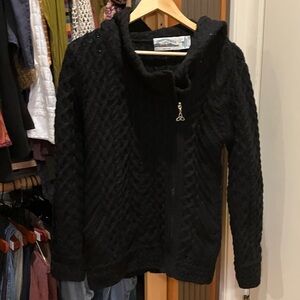 Aran Crafts Black Merino Wool Sweater